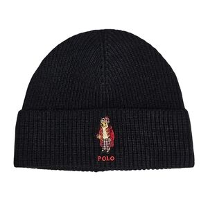 Polo Ralph Lauren Hat Beanie Black Wool Blend Bear Rib Knit Streetwear Preppy